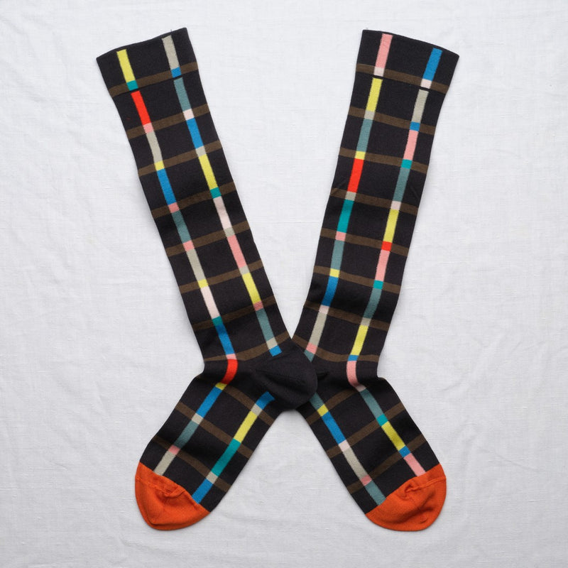 Slate Check Knee Socks