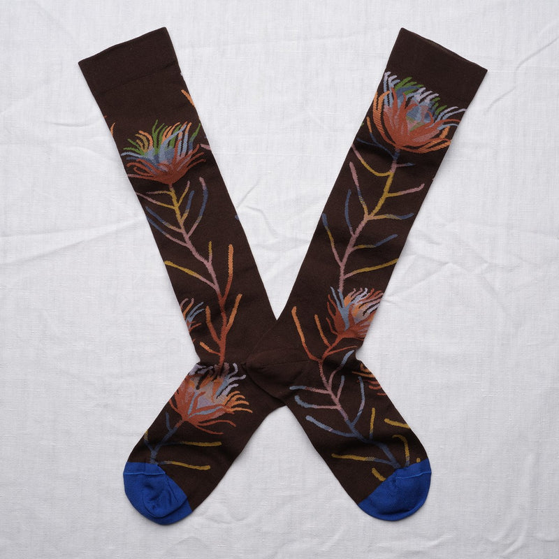 Dark Brown Flower Knee-Highs