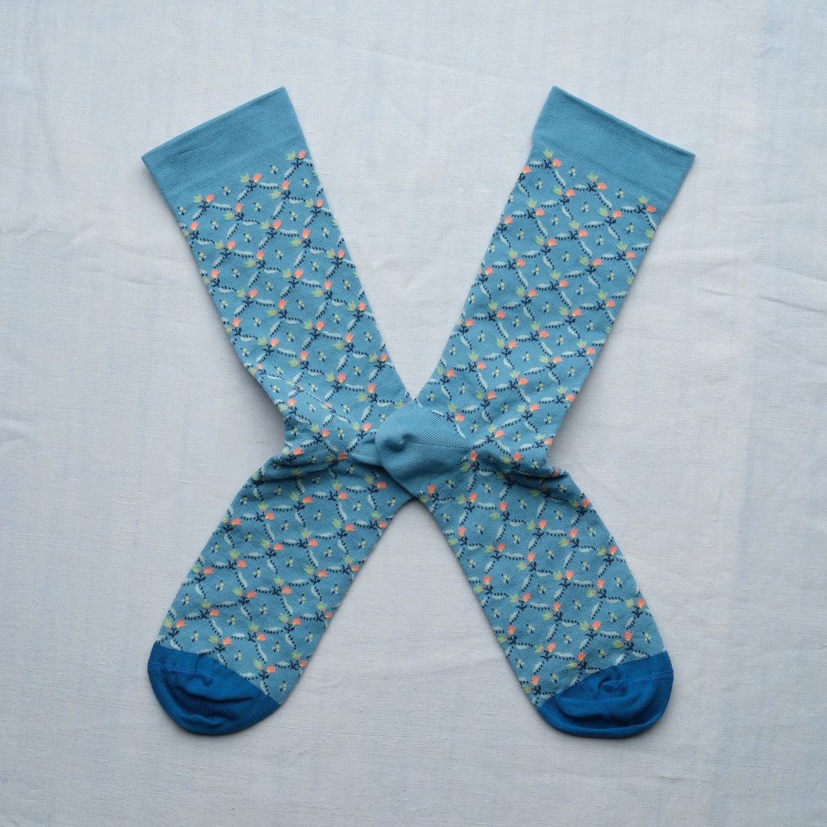 Chaussette Trellis Fleuri Bleu Lavé